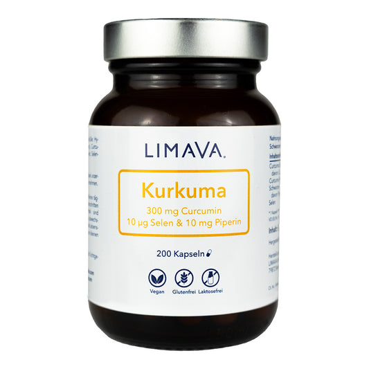 Kurkuma Kapseln mit 300mg Curcumin + Selen + Piperin (200 Kapseln)